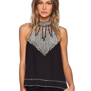 NBD Top with Pearl Beading. High Neck. Racer Back. Beautiful holiday top!